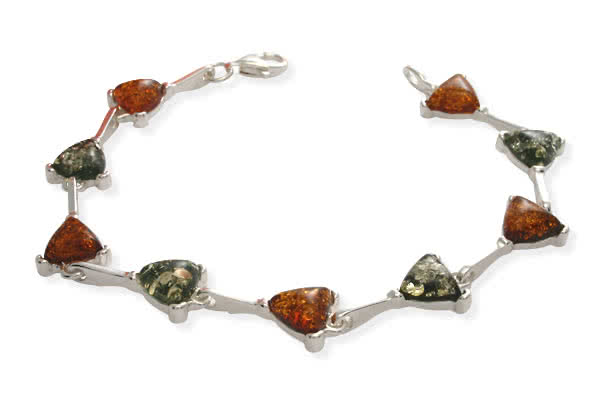 Green And Honey Trillion Cabouchon Cut Amber Bracelet