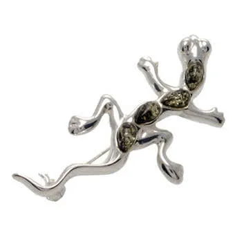 Gecko Green Amber Brooch