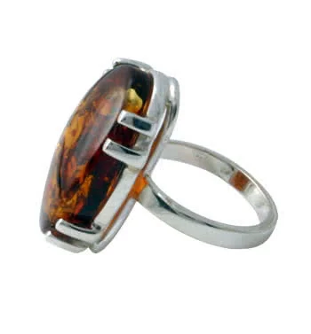 Large Oval Amber Sterling Silver Ring - Average weight of ring 9.50 grams