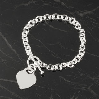 Solid Sterling Silver T-Bar Bracelet With Heart Charm