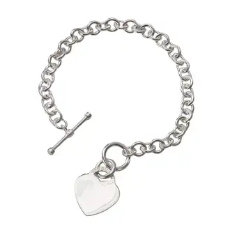 Sterling Silver Heart Tag T-Bar Bracelet