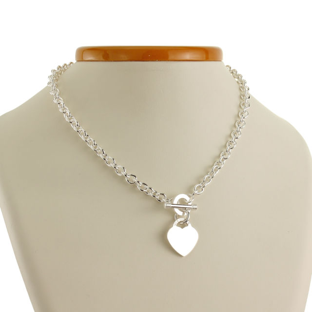 Solid Sterling Silver Heart T-bar Necklace, British Made, Hallmarked