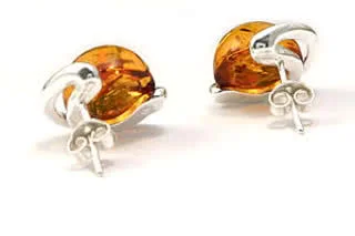 Honey Amber Circles Earrings - Amber diameter 11mm