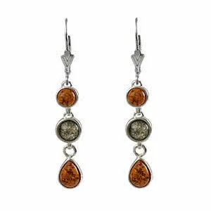 Green and Cognac Amber Droplet Earrings