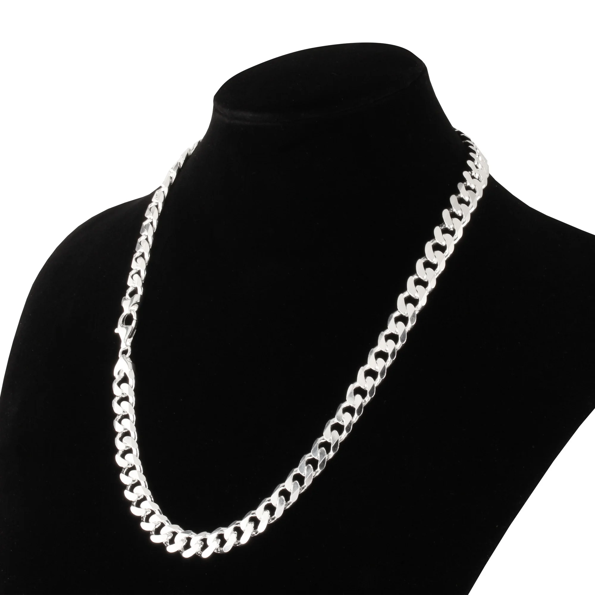 Men's Solid Silver Curb Chain, 9.2mm Wide, Highly Polished Mirror Finish