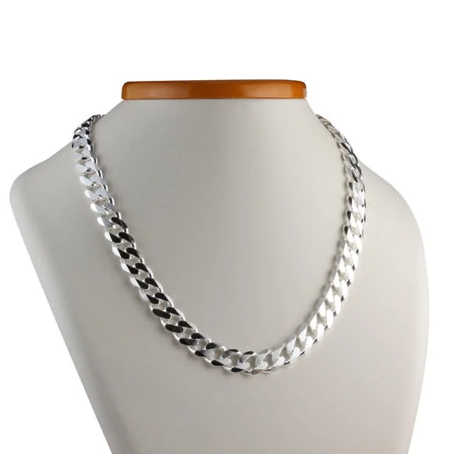 Men's Solid Sterling Silver 11.3mm Wide Curb Chain