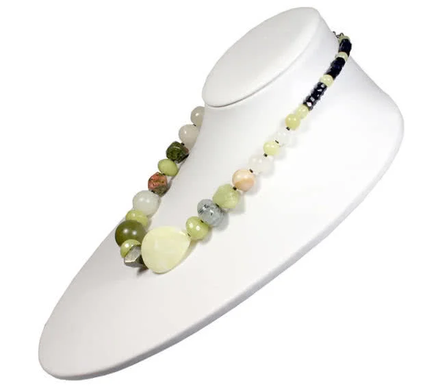 Jade, Jasper and Onyx Sterling Silver Necklace