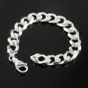 Wide Men's Silver Curb Bracelet - 13mm 