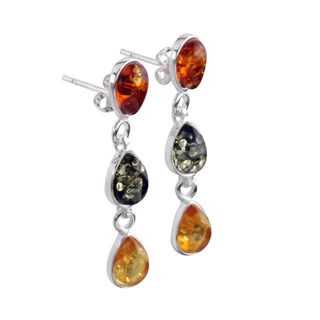 Multi Colour Triple Drop Baltic Amber Earrings