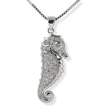 Silver Seahorse Pendant - CZ Pave Set 