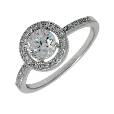 Sterling Silver Halo Ring With Micro Pave Setting