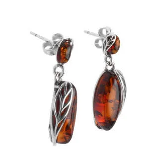 Amber Leaf Edged Drop Earrings - Matching Bracelet And Pendant Available