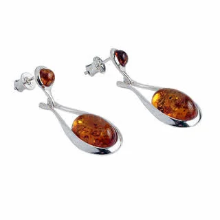 Double Baltic Amber Drop Earrings - Hinge Design Gives Lots Of Movement