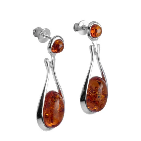 Double Baltic Amber Drop Earrings - Hinge Design Gives Lots Of Movement