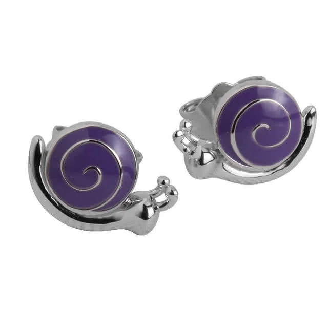 Girl's Sterling Silver Purple Enamrl Snail Stud Earrings