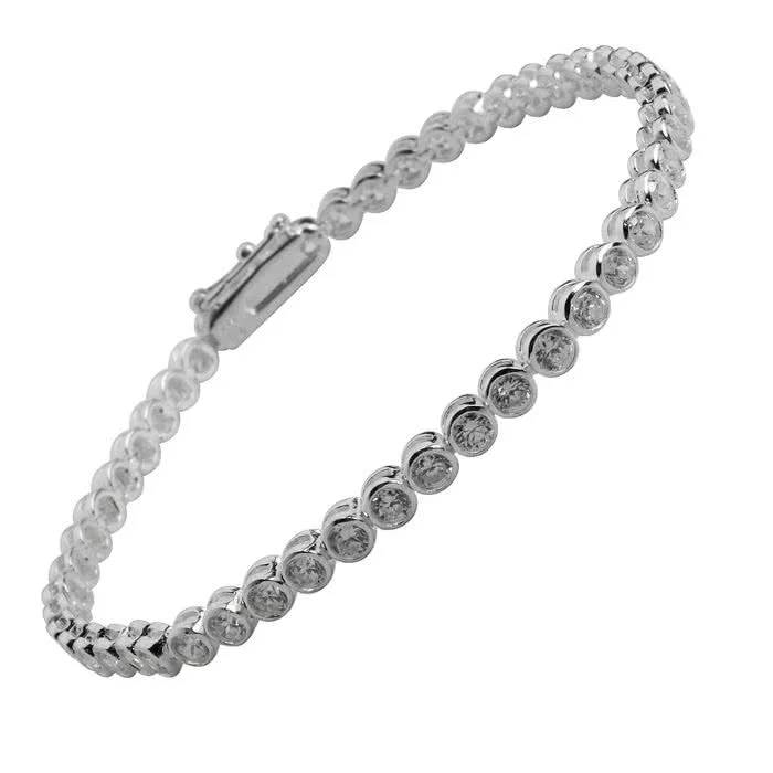Sterling Silver Tennis Bracelet With Rub Over Setting