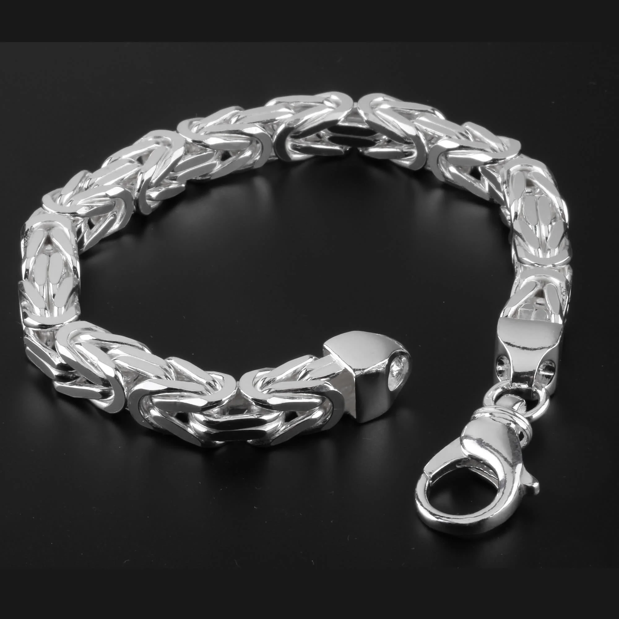 Heavy Mens Square Byzantine Silver Bracelet.webp