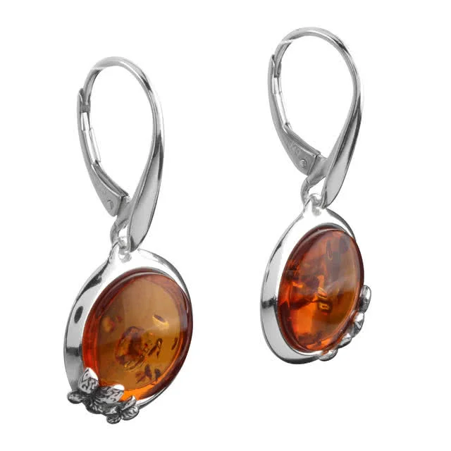 Sterling Silver Baltic Amber Set Earrings With Oxidised Butterflies