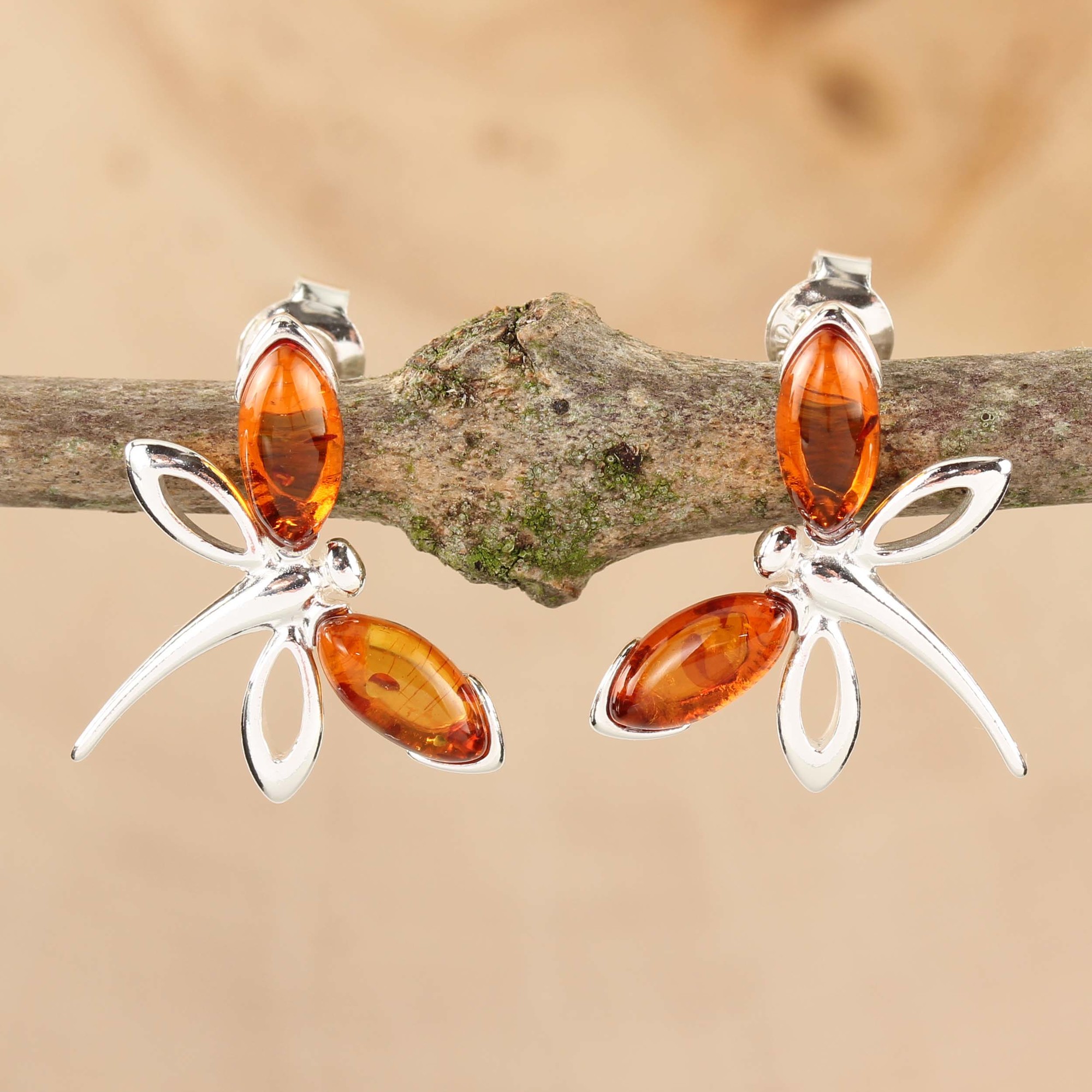 amber dragonfly earrings