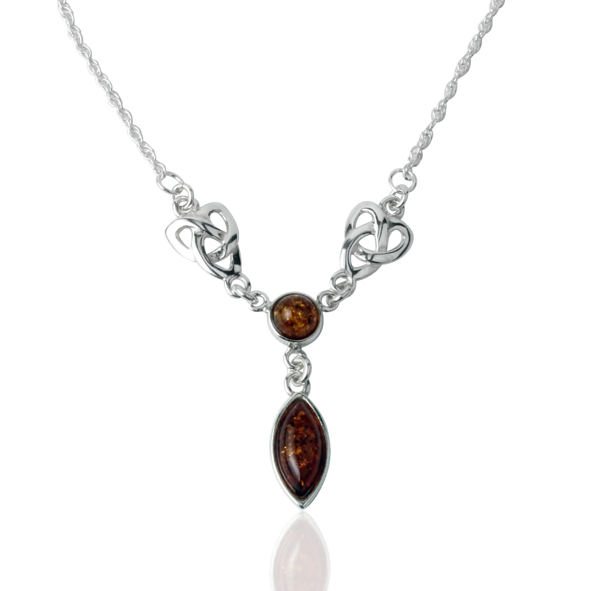 Celtic Knot Marquise Baltic Amber Sterling Silver Necklace