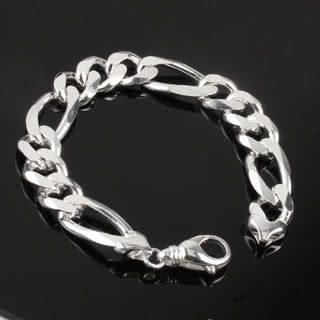 silver bracelet sterling figaro mens jewellery wide heavy 13mm links width solid