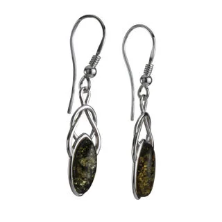 Sterling Silver Green Marquise Baltic Amber Celtic Knot Drop Earrings