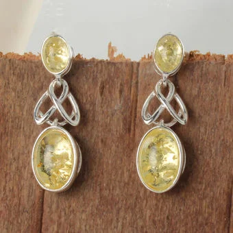 Lemon Baltic Amber Sterling Silver Celtic Double Drop Earrings