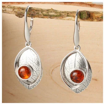 Baltic Amber Sterling Silver Leaf Overlay Earrings