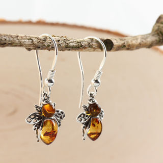 amber bee earrings drop baltic honey silver sterling
