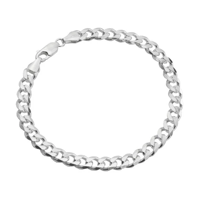 6.5mm Solid Sterling Silver Diamond Cut Curb Bracelet