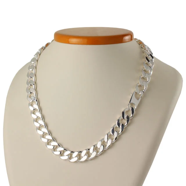 Heavy Chunky Men's Solid Sterling Silver Curb Chain Necklace