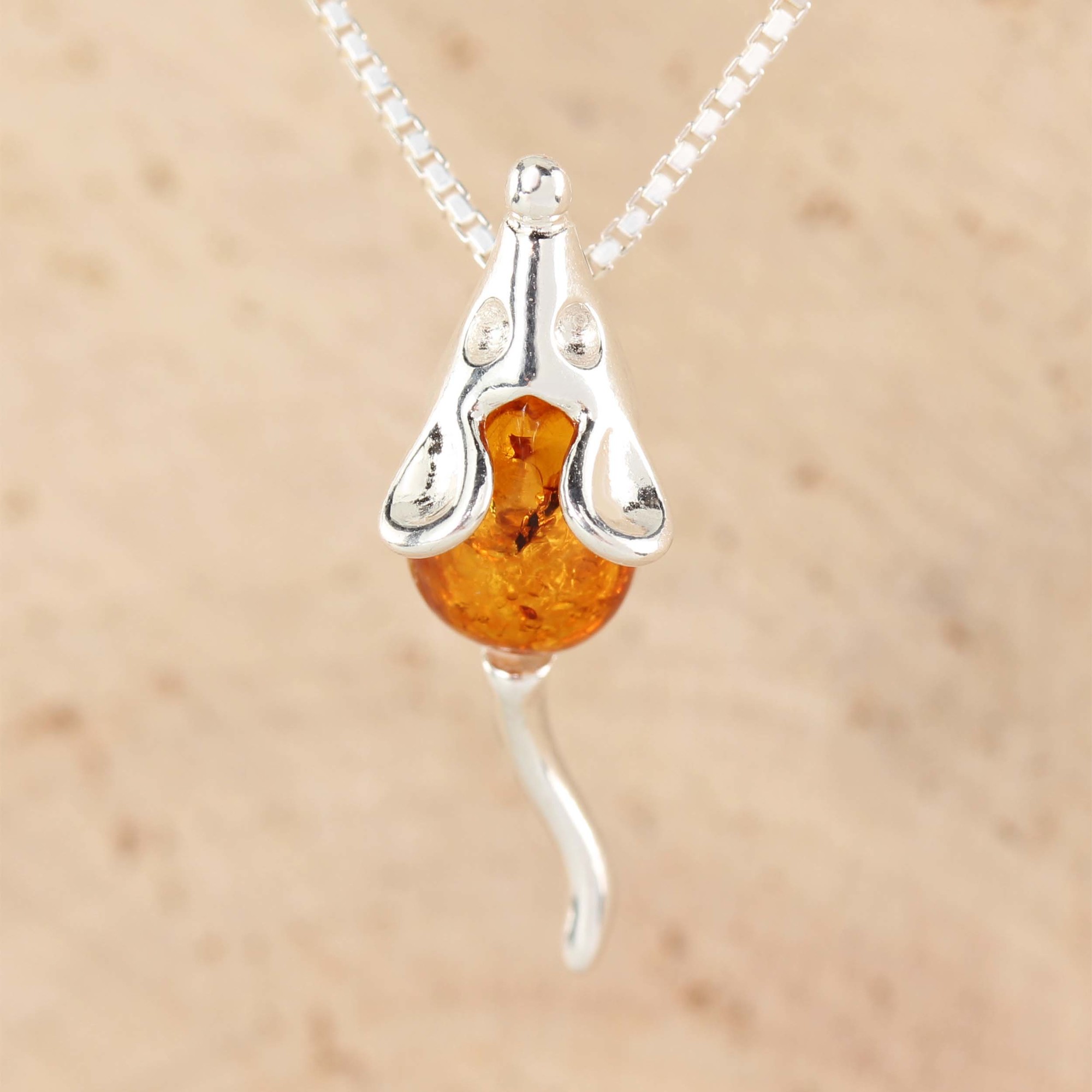 Small Mouse Sterling Silver Baltic Amber Pendant