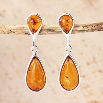 Amber Earrings Lovingly Wrapped In Sterling Silver, Drop Earrings ...