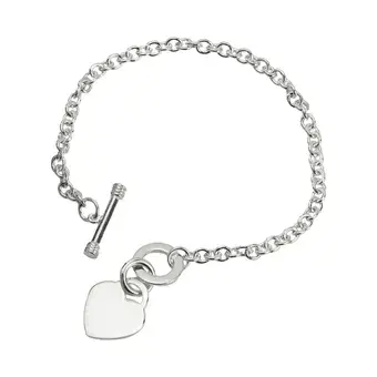 Lightweight Ladies Sterling Silver Heart Charm T-bar Bracelet