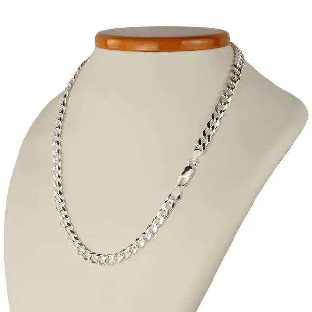 Solid Sterling Silver 7mm Width Curb Chain