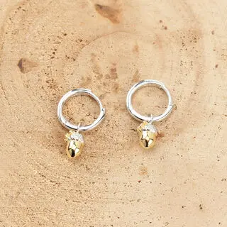 18ct Yellow Gold Plated Acorn Huggie Hoop Earrings