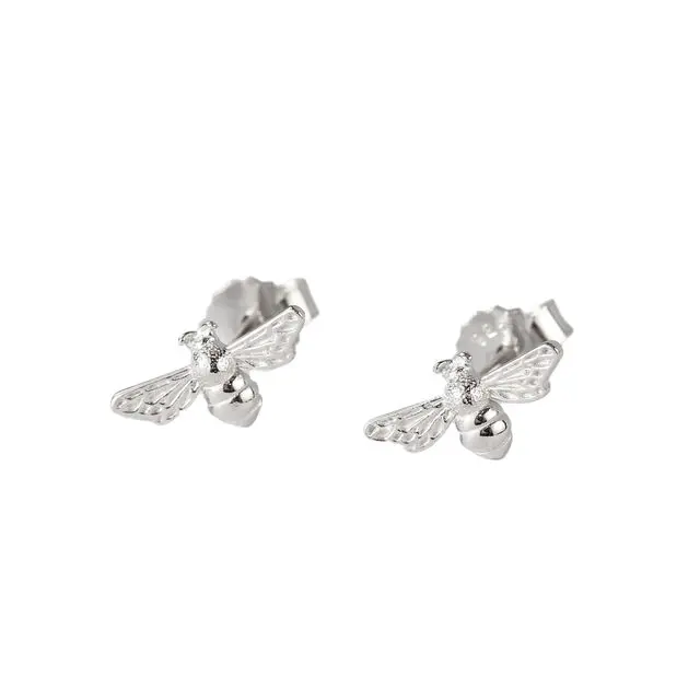 Small Sterling Silver Bee Stud Earrings 