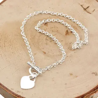 Solid Sterling Silver Ladies Heart Charm Necklace