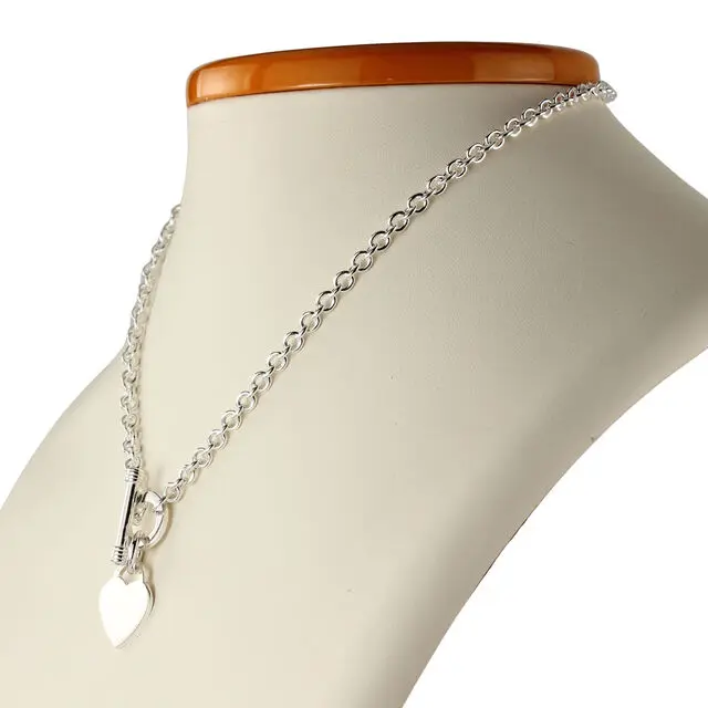 925 Sterling Silver Heart T-Bar Necklace