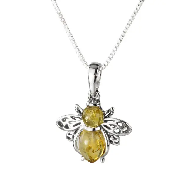 Lemon Baltic Amber Bee Pendant