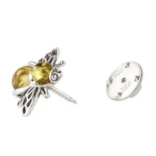 925 Sterling Silver Lemon Baltic Amber Bee Pin