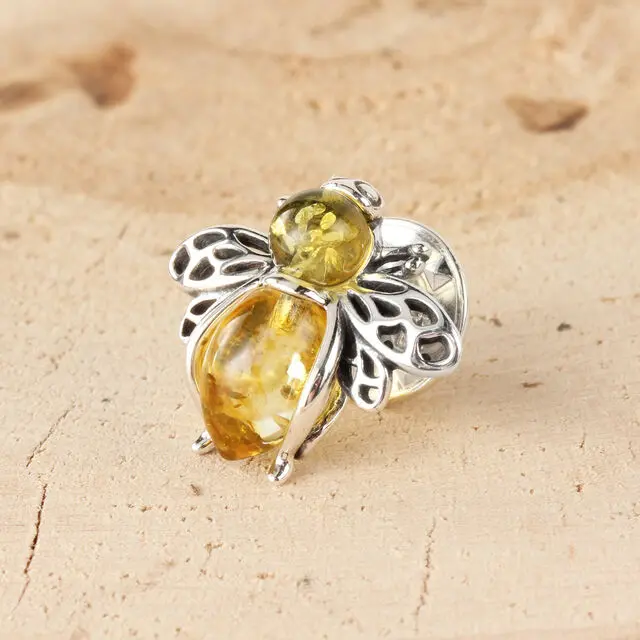 Lemon Baltic Amber 925 Sterling Silver Bee Jewellery