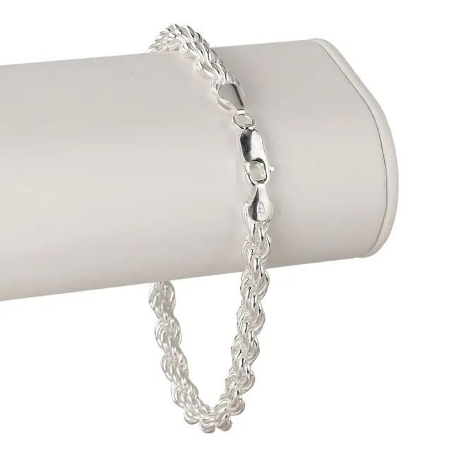 6mm Diameter Solid 925 Sterling Silver Rope Bracelet