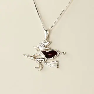 925 Sterling Silver Witch Pendant