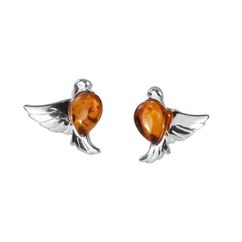 Baltic Amber Dove Sterling Silver Stud Earrings