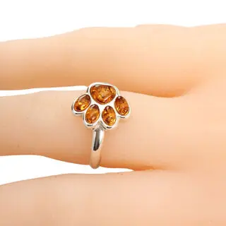 Pawprint Honey Baltic Amber Ring Sterling Silver 925