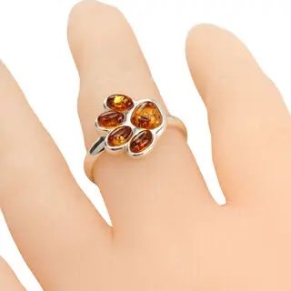 Sterling Silver Puppy Paw Ring Baltic Honey Amber