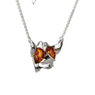 Sterling Silver Doves Adjustable Baltic Amber Necklace