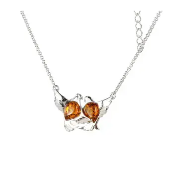 Baltic Amber Doves Necklace Adjustable Sterling Silver