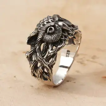 Owl Ring Oxidised Sterling Silver Owl Head Ring